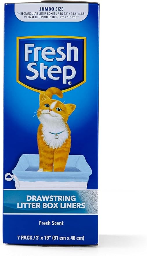 Fresh Step Jumbo Drawstring Cat Litter Box Liners Scented Heavy Duty Kitty Litter Bags X-Large Oval or Rectangle Pans Easy Lift Out Cleanup 36 x 19 IN 7 Count 36 Pack Scented Bulk Multi-Pack
