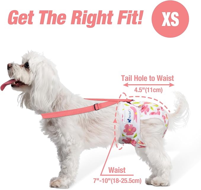 Pet Soft Dog Diapers Female with Suspenders, 3 Pack Reusable Female Dog Diapers for Heat, Dog Period Panties for Doggie in Cycle(X-Small, Flowers)