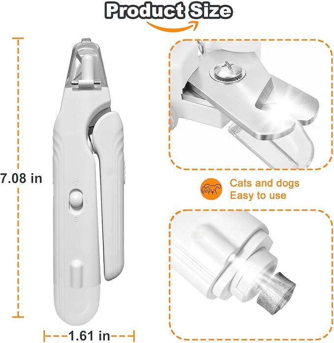 2-in-1 Dog Nail Grinder & Dog Nail Clippers Trimmers for Large Medium Small Dogs Cats Pets Claw Trimmer with LED Lights (White)