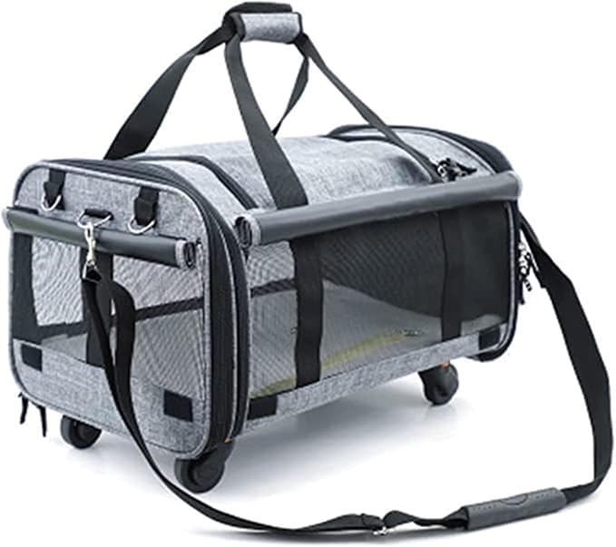 OLOTU Pet Backpack Pet Trolley Case on Wheels, Soft Side Pet Carrier with Breathable Mesh, Lightweight Portable Cat Carrier Spacious