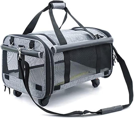 OLOTU Pet Backpack Pet Trolley Case on Wheels, Soft Side Pet Carrier with Breathable Mesh, Lightweight Portable Cat Carrier Spacious