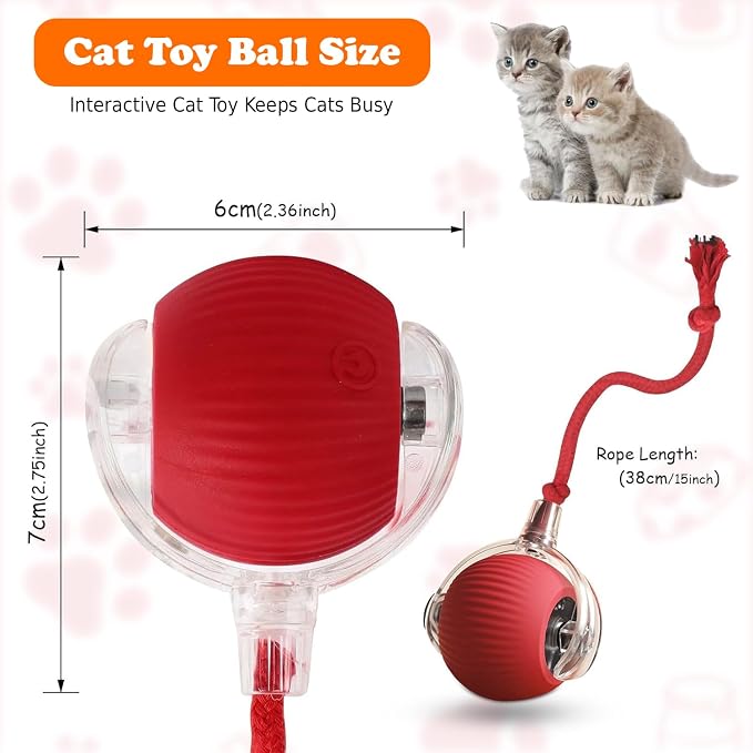 Agile Moving Cat Ball Toy with Rope (Red)