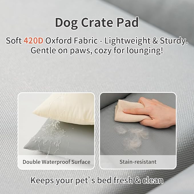 SOMAHE Medium Dog Bed with Removable Washable Cover - Orthopedic Dog Crate Pad, Waterproof Oxford Fabric, Non-Slip Bolster Bed for Medium Dogs, 36x23 Inch, Gray