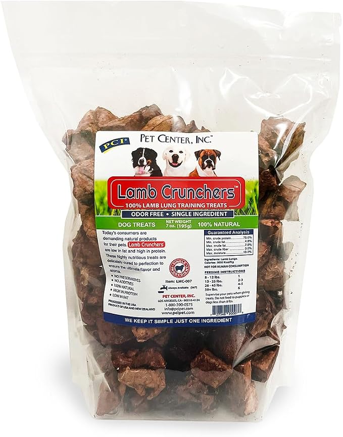 PCI Pet Center, Inc Lamb Crunchers - Lamb Lung Dog Training Treats - Premium Quality, 100% Natural, Single Ingredient - Dog & Puppy Treats - 7 oz Bag