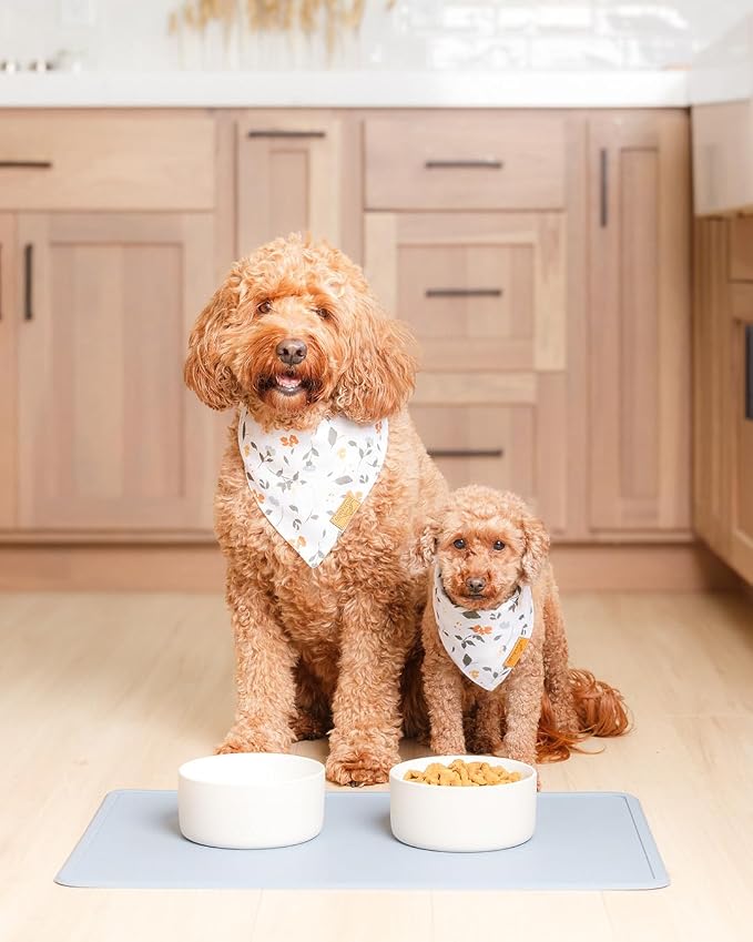 Remy+Roo Dusty Blue Silicone Dog Food Mat for Pet Bowl | 23.6" x 15.7" | 100% Waterproof | Non-Slip | Dishwasher Safe