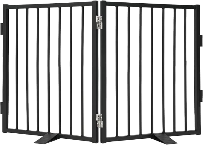 Snagle Paw Full Metal Freestanding Dog Gate,Indoor Dog Gate with Floor Protect Support Feet, 40x24Inches Foldable Dogs Barrier for Stairs, Hallways and Doorways (24'' H 2 Panel, Black)