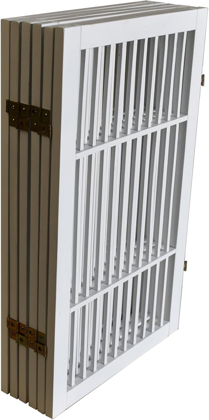 Urnporium Pet Dog Gate Freestanding, Strong Durable Folding Wooden Fence, Portable Acacia Hardwood Safety Barrier for Indoor & Outdoor Use (White Pet Gate, 6 Panel 30" Tall)