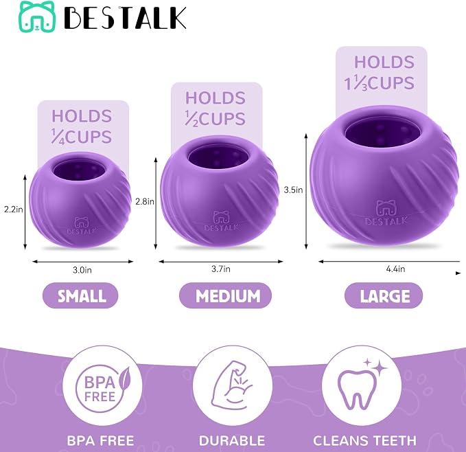Long-Lasting Dog Lick Toy, Wobbly Dog Enrichment Lick Bowl to Keep Dogs Busy, Interactive Stuffable Dog Treat Feeder for Boredom, Silicone Treat Dispensing Chew Toy(Purple,L)
