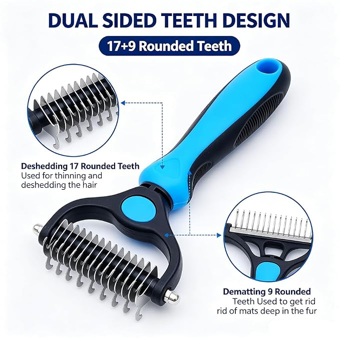 Double-sided Deshedding Pet Brush - Dual-Sided, Ergonomic & Gentle for Dogs & Cats, 2027 New Dematting Comb for Dogs Cats for Matted Fur (Green)