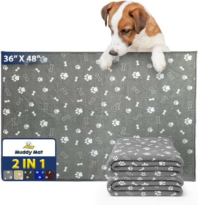 Muddy Mat® Washable Pee Pads for Dogs, Super Absorbent Reusable Puppy Pads–100% Waterproof Pee & Potty Training Pads for Pets, Non-Slip Dog Pads for Crates, Playpens and Floors - 2 Pack, Grey 36"x48"