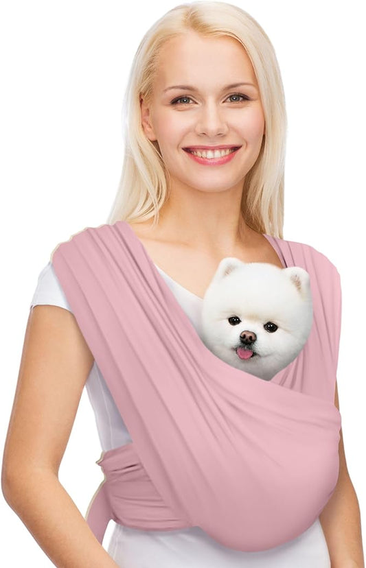 AnccoPlus Dog Carriers for Small Dogs, Front Facing Dog Sling Carrier, Hands Free Cat Carrier, Size Adjustable, Reducing Back Pain, Premium Cotton, Safe and Soft Dog Carrier (Regular, Light Pink)