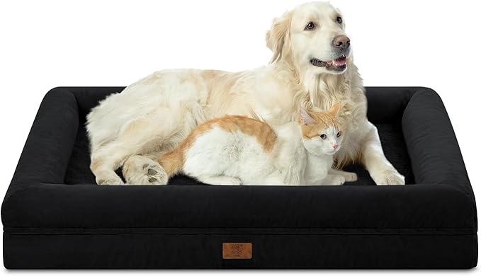 Yiruk XL Orthopedic Dog Bed for Large Dogs, Extra Large Waterproof Dog Bed with Removable Washable Cover, 4-Sides Bolster Support Pet Couch Sofa with Non-Slip Bottom, Black