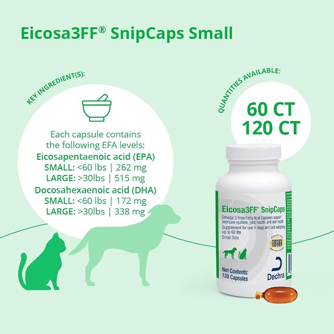 Eicosa3FF SnipCaps Omega 3 Free Fatty Acid Capsules for Dogs and Cats - Small, 120 ct