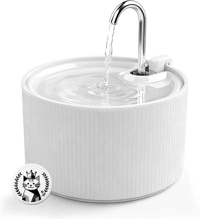 Ceramic Cat Water Fountain, 2.2L/74oz Cat Fountains for Drinking Indoor, Pet Water Fountain with Ultra-Quiet Pump (Fountain+3 Filters & 3 Sponges)