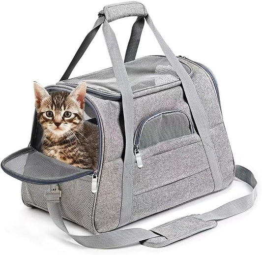 Cat Dog Carrier, Pet Travel Carrier for Small Dogs, Cat Carrying Case Collapsible Dog Carrier, Foldable Soft Sided Animal Carriers Puppy Carry (Grey)