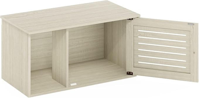 Furinno Peli Farmhouse Hidden Cat Litter Box with Divider, White Wash