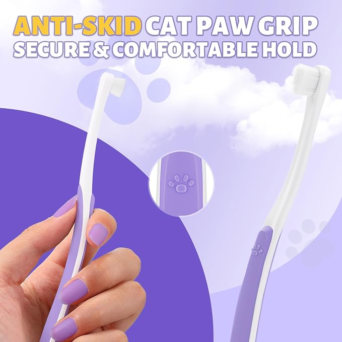 Cat Toothbrush for Daily Teeth Cleaning 2pcs + 6% nHA Pet Dual-Enzymatic Toothpaste
