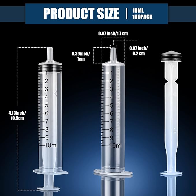 Zhengmy 100 Pack Bulk Plastic Syringe with Luer Slip Tip, Individually Sterile Sealed, Liquid Oral Syringe with Measure Scale No Needle for Pets Feeding(10 ml)