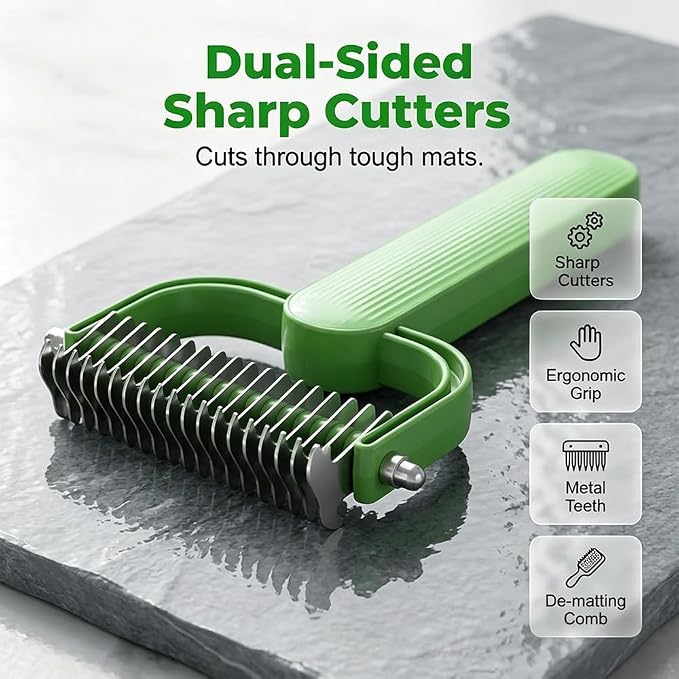 Pet Grooming Brush, 2026New Double Sided Dematting Comb for Cats & Dogs, Undercoat Rake, Gentle Matt Remover Detangler for Long Thick Hair Pets, Easy Grip Fur Remover Comb, Deshedding Brush (2PCMix)