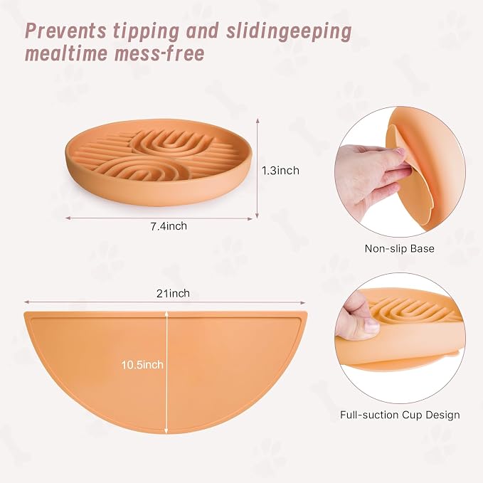 Slow Feeder Dogs Bowls with Mat, Silicone Dog Feeding Bowls with Suction Cup, Slow Eating Dog Food Bowl for Small to Medium Dogs, Non-Slip and Anti-Choking Design, Easy Clean (Terracotta)