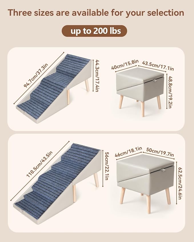 17.4" 4-Step Dog Ramp for High Bed, 2-in-1 Foldable Pet Steps & Ottoman | Non-Slip Joint Support, Wooden Dog Stairs for Couch,Space Saving for Small to Large Dogs, Puppies & Seniors