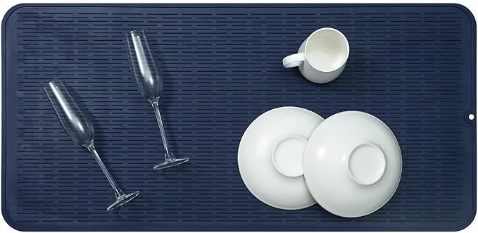 MicoYang Silicone Dish Drying Mat for Multiple Usage,Easy clean,Eco-friendly,Heat-resistant Silicone Mat for Kitchen Counter or Sink,Refrigerator or Drawer Liner Navy Blue 5XL 36inches x 18inches