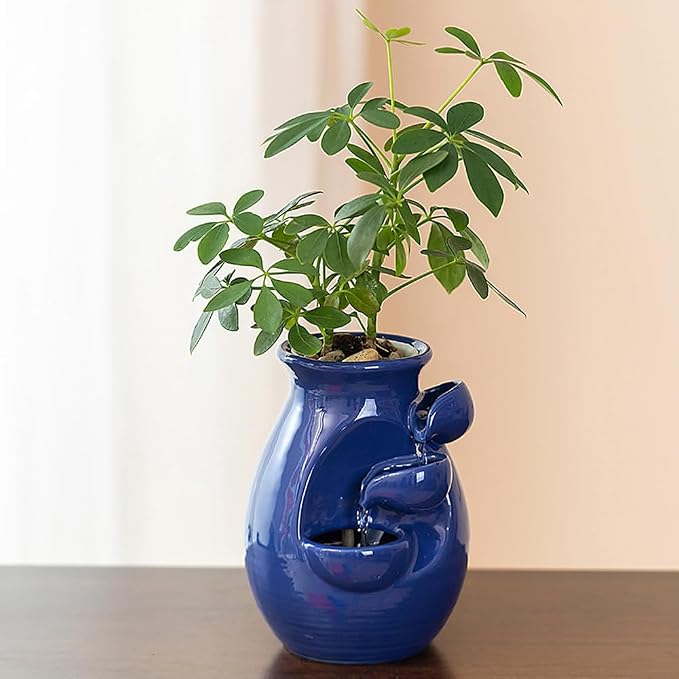 Ceramic Tabletop Desktop Fountain Water Feature Waterfall Home Indoor Decoration (Blue)