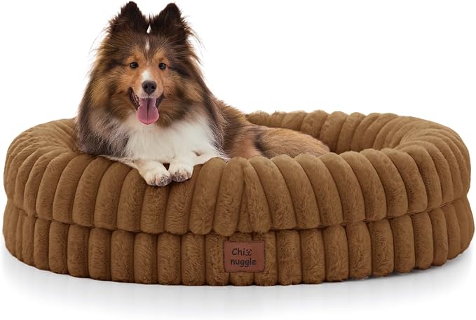 ChiXnuggle Orthopedic Dog Bed for Medium Dogs, Waterproof Faux Rabbit Fur Dog Couch with Egg Crate Foam Support and Washable Removable Cover, Bolster Pet Sofa with Non-Slip Bottom, 30x24x7, Brown
