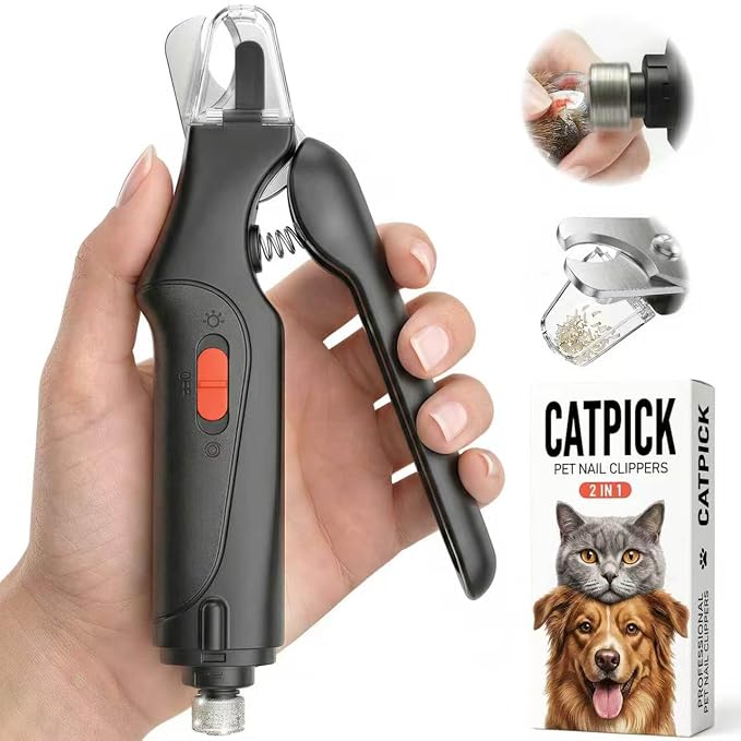 CATPICK 2-in-1 Cat Nail Clippers & Dog Nail Clippers Trimmers for Large Medium Small Dogs Cats Claw Trimmer Quick Sensor and Safety Guard USB Rechargeable with 2 LED Lights Dogs Nail Trimmer