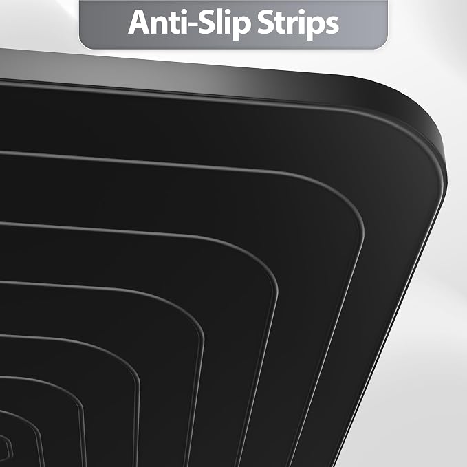 Silicone Dog & Cat Food Mat with Raised Edge, 24"x16" Extra Thick Waterproof Non-Slip Pet Feeding for Food and Water Bowls, Spill Proof Mat to Protect Floors, BPA Free Dishwasher-Safe,Black