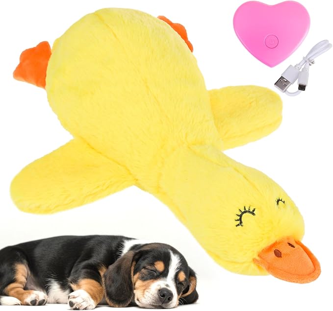 KOOLTAIL Calming Duck Toy for Dogs, Dog Heartbeat Stuffed Toy for Anxiety Relief, Plush Snuggle Toy for Puppy Calming Behavioral Training Sleep Aid Comfort for Small Medium Dog Pet Companion Pillow