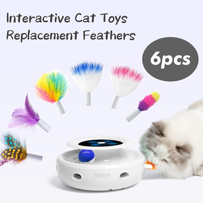 ORSDA 6PCS Feathers Replacement and Soft Furry Accessories ONLY Fits Cat Toys, Interactive Toys for Indoor Cats-NOT fits for Other Brand Toys