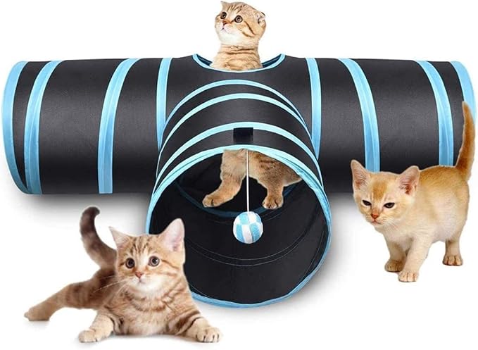 Alnicov Cat Tunnel Toy 3 WayT-Shaped Cat Tunnel Toys Outdoor Collapsible Crinkle Pet ToyLarge Indoor Foldable Play Tunnel Tubes