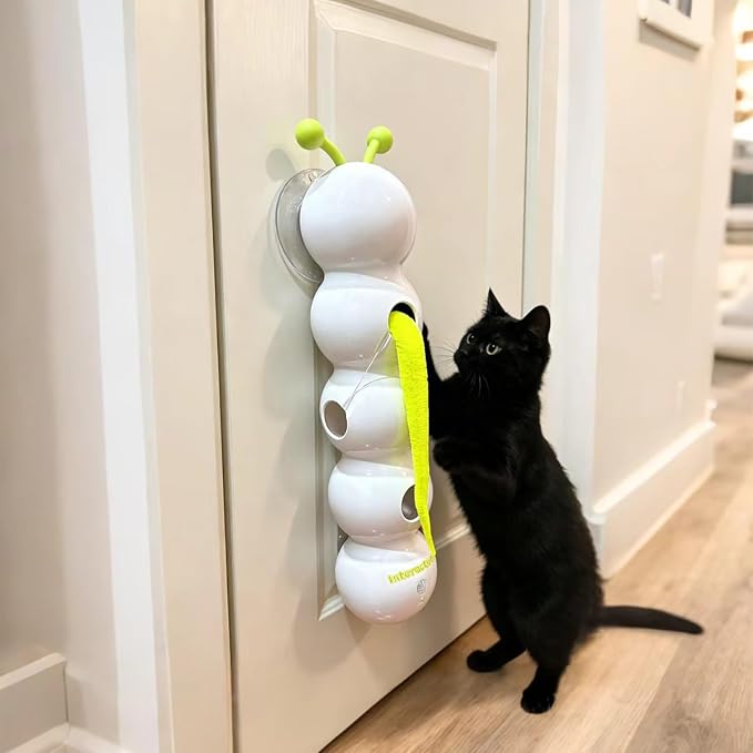 Caterpillar Cat Toy, Interactive with Worm Design, Automatic Cat Toy with Motion Sensor, Replaceable Tails Bite Resistant USB Rechargeable Teaser with Suction Cup,Indoor Cats for Daily Play