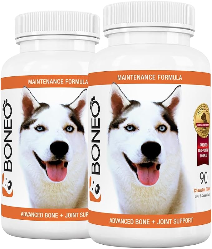 Boneo Canine Lactoferrin for Dogs - Bone & Joint Supplement for Dogs, Supports Bone Strength, Joint Health & Mobility, Liver & Sausage Flavor, 90 Ct Dual Pack Chewable Tablets