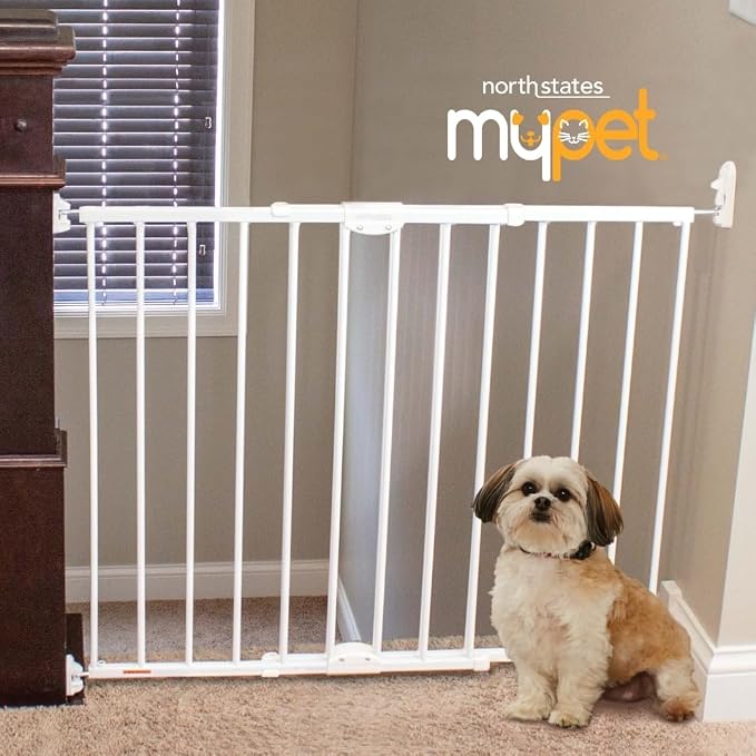 MYPET ClearPath Wide Staircase & Hallway Pet Gate: 28.7"-47.9" Wide Hardware Mounted Top of Stairs Gate with Safety Latch; 31" Tall, White
