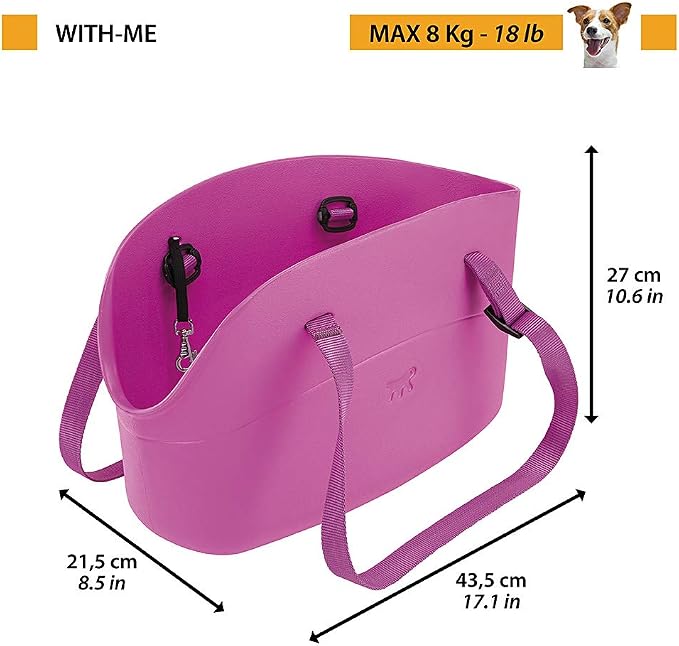 Ferplast Carrier Bag for Small Dogs with-ME, EVA, Soft Rubber Plastic, Washable, Adjustable Handles, Safety Belt Included, 21.5 x 43.5 x h 27 cm Dove Grey