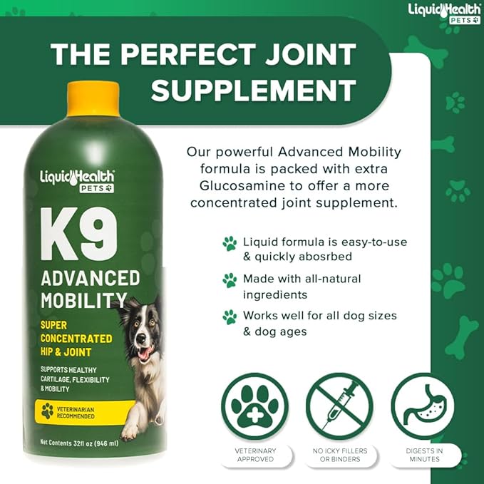 LIQUIDHEALTH Pets K9 Advanced Mobility Glucosamine Chondroitin Hip & Joint Formula & K9 Complete 8-in-1 Multivitamin - Dogs & Puppies Supplement Bundle for Joint Health, Immune Support - USA Made
