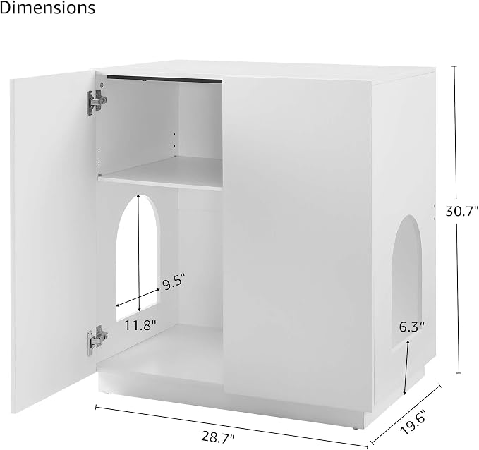 unipaws Tall Cat Litter Box Enclosure with Shelves, Hidden Litter Box Cover for Tall or Top Entry Litter Box, Kitty Enclosed Litter Box Cabinet, Cat Box Furniture，White