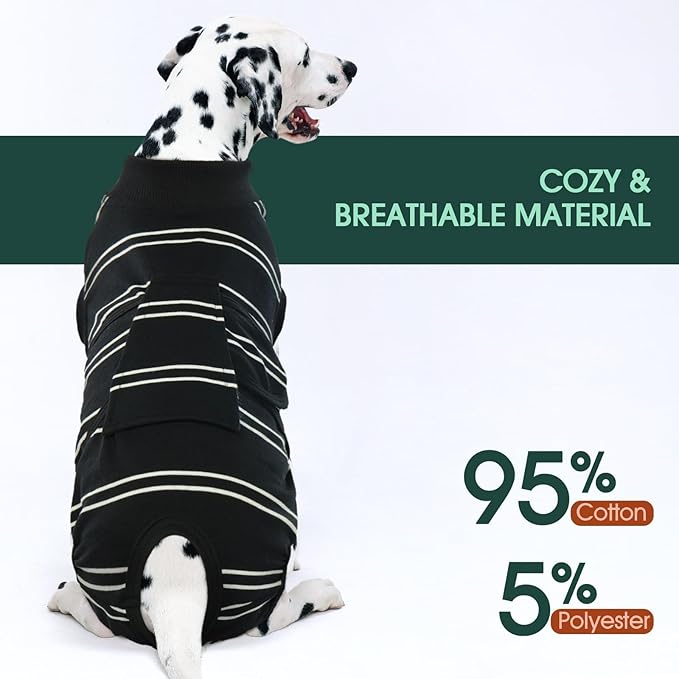 Kuoser Dog Surgery Recovery Suit, Soft Breathable Dog Recovery Suit for Female Spay Male Nueuter, Anti Licking Puppy Onesie Pet Surgical Suit for Dogs Abdominal Wounds Skin Disease, Black Strips XS