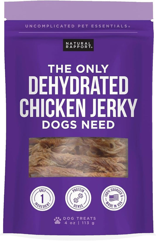 Natural Rapport Chicken Jerky Dog Treats - Single Ingredient Chicken Breast, 80% Protein, Training Treats for Small & Large Dogs (4 oz) (15+ Treats)