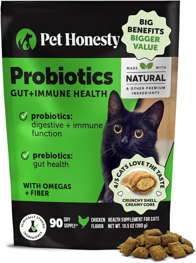Cat Probiotics Crunchy Creamy Chews for Digestive Health - Cat Constipation + Occasional Diarrhea Relief - Daily Probiotics for Cats with Prebiotics Fiber Gut Flora Sensitive Stomach (90-Day Supply)