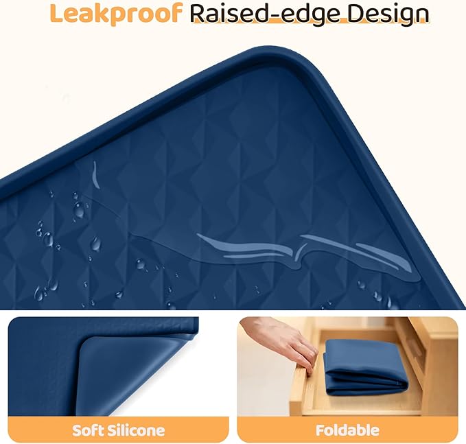 Dog Food Mat, Extra Large 51" x 25.6" Silicone Pet Feeding Mat with Raised Edge Pet Placemat for Small, Medium, and Large Pets Non-Slip, Easy to Clean (Navy Blue)