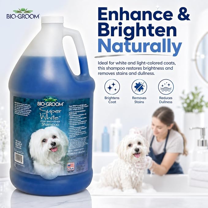 Bio-Groom Super Whitening Dog Shampoo - Whitening Pet Shampoo, Dog Bathing Supplies, Puppy Wash, Grooming Supplies, Cruelty-Free - 1 Gallon