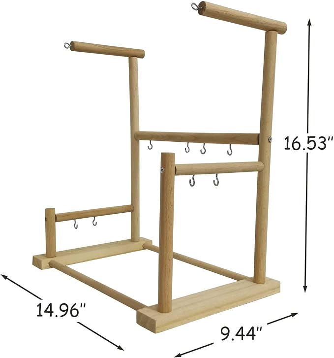 kathson Parrot Playstand Bird Playground Conures Play Stand Wood Perch Gym Playpen Ladder Parakeets Cage Accessories Exercise Toys with Swings Feeder Cups for Cockatoos Lovebirds