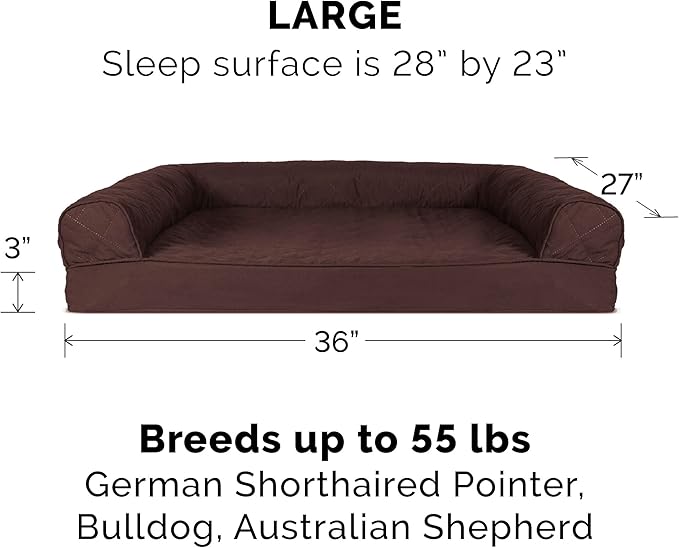 Furhaven Cooling Gel Dog Bed for Large/Medium Dogs w/ Removable Bolsters & Washable Cover, For Dogs Up to 55 lbs - Quilted Sofa - Coffee, Large