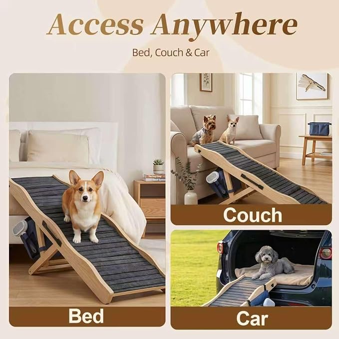 Dog Ramp for High Bed with Wave Design, Adjustable Height Pet Ramp 19"-26", Heavy Duty Dog Ramp for Couch Sofa, Portable Pet Stairs with Storage Bag & Non-Slip Pad for Medium Dogs