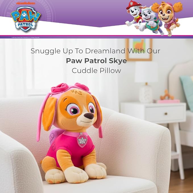 Paw Patrol Skye Cuddle Pillow, Kids Bedding Super Soft Plush Pillow, (Officially Licensed Product) By Franco