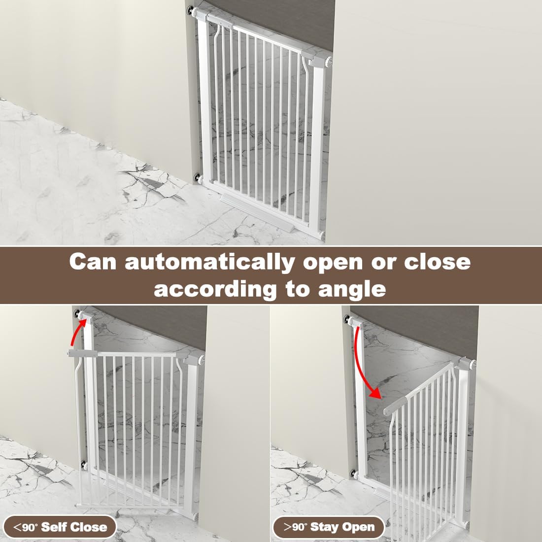 41" Extra Tall and Wide Baby Gate, 74.2-76.7'' Wide Pet Cat Gate for Doorway, Extra Wide Pressure Mounted Child Door with Expansion Kit, Metal Safe Gate, Tall Dog Gate, White