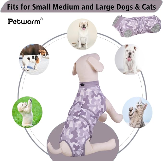 PetWarm Dog Surgery Suit, Surgical Suit for Dogs Female Spay Male Neutered, After Surgery Dog Onesie, Cone E-Collar Alternative, Camouflage Pattern, Gray, S